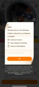 Email und Telefonnummer abfrage Temu 1