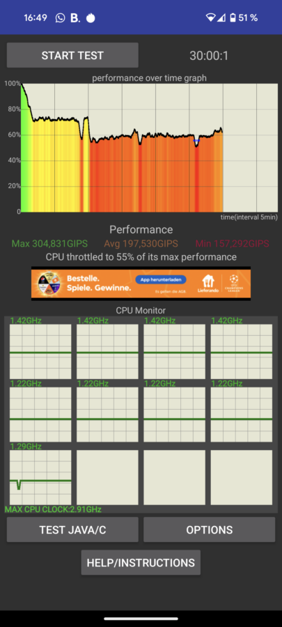 Screenshot pixel 8 test cpu throttle