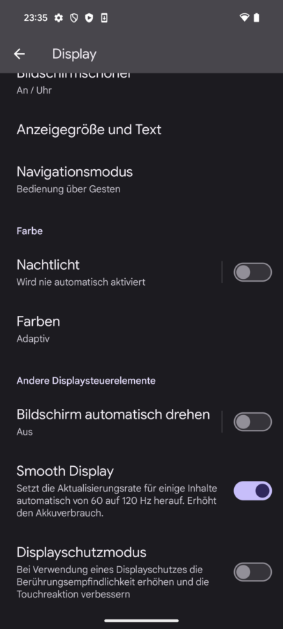 Screenshot pixel 8 test displayeinstellungen