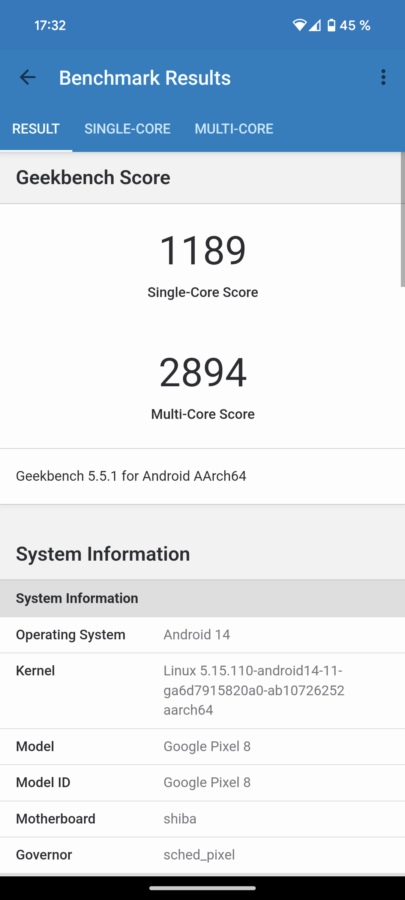 Screenshot pixel 8 test geekbench5 2