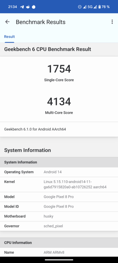 Google Pixel 8 Pro Benchmark geekbench 6