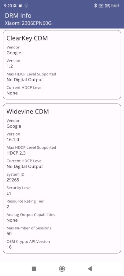 Xiaomi 13t displaysettings widevinel1