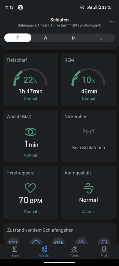 Amazfit Active Test Screenshot Schlafen 1