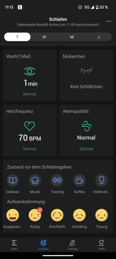 Amazfit Active Test Screenshot Schlafen 2