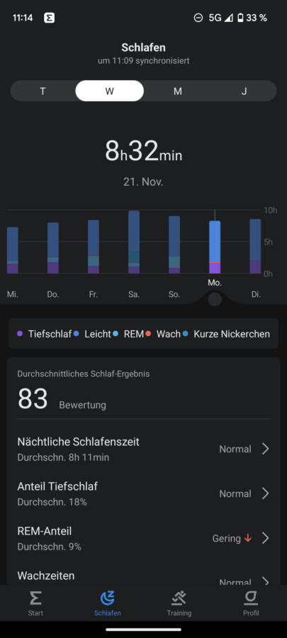 Amazfit Active Test Screenshot Schlafen 3