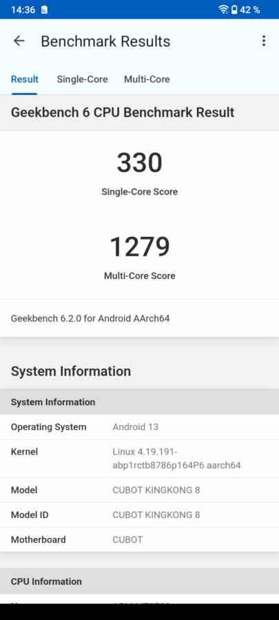 Test Cubot KingKong8 Geekbench6