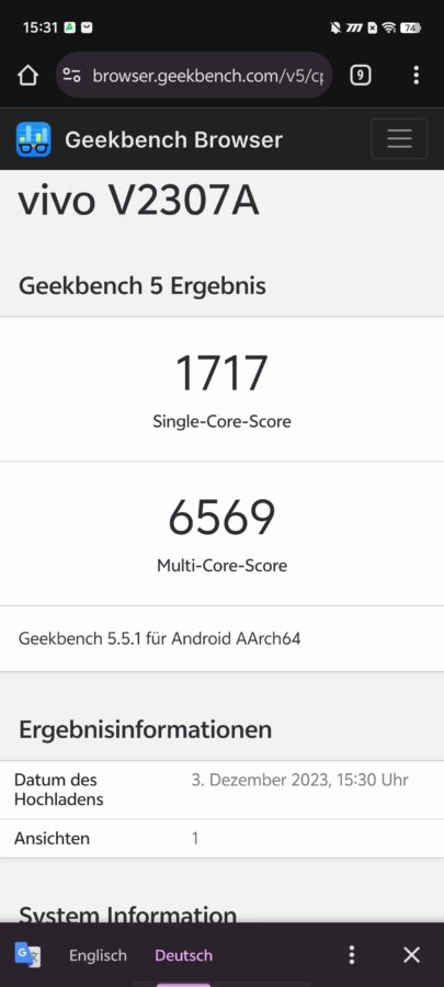 Vivo iQOO 12 Geekbench 5