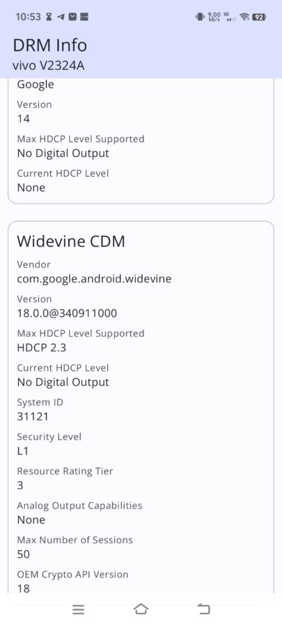 Vivo X100 Pro Widevine L1