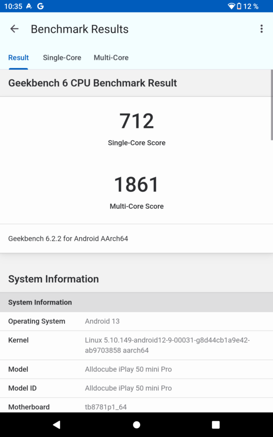 Alldocube iPlay 50 Mini Pro Geekbench 6