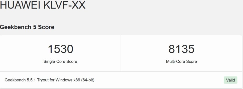 Huawei Matebook 14 Geekbench 5 CPU