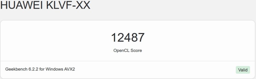 Huawei Matebook 14 Geekbench 6 GPU