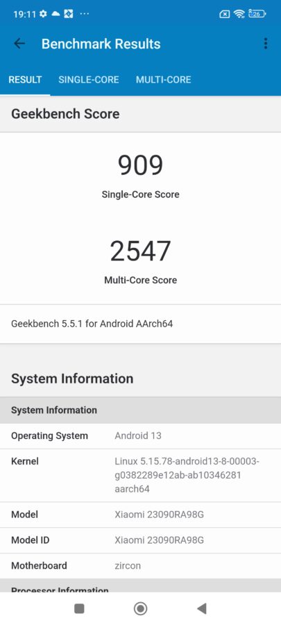 Redmi Note 13 proplus geekbench5