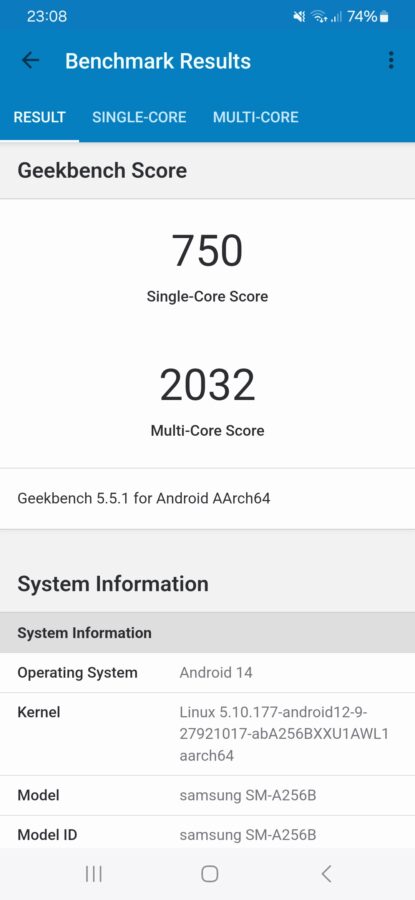 Screenshot A25 Geekbench5