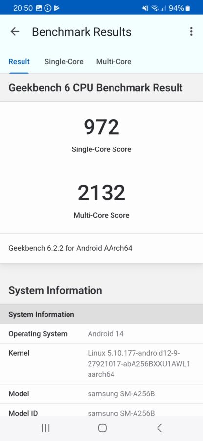 Screenshot A25 Geekbench6