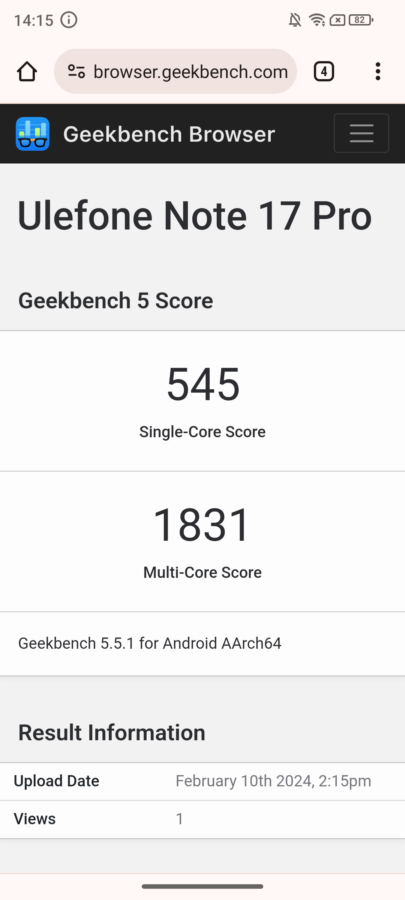 Ulefone Note 17 Pro Geekbench 5