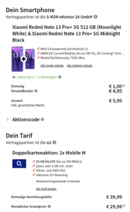 Vertragsdeal REdmi Note 13 Pro Plus zweimal MediaMarkt O2 1