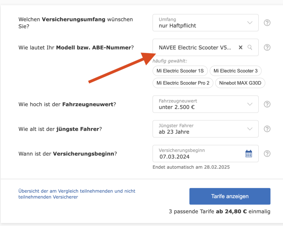 Escooter Haftpflichtversicherung bei Check24 abschliessen 1