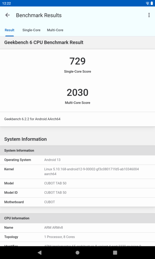 Cubot Tab 50 Geekbench 6