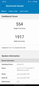 samsung a15 geekbench5