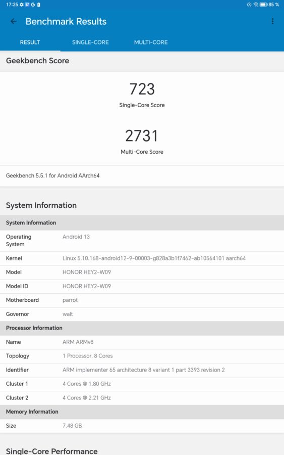 Honor Pad 9 geekbench 5