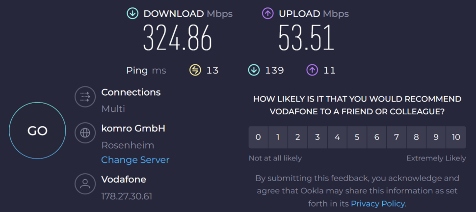 WLAn geschwindigkiet neben dem Router