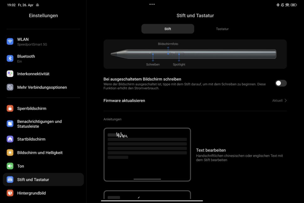 Xiaomi Pad 6S Pro Test Stylus Einstellungen