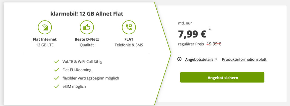 klarmobil angebot 12gb telekom 8 euro