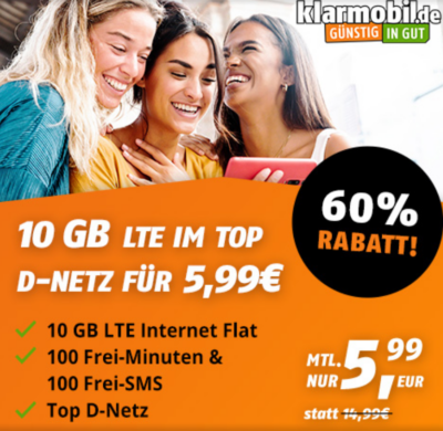 Klarmobil Tarifaktion 10GB