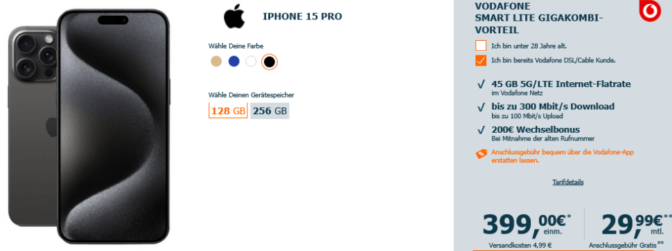 Vodafone Smart Lite mit Apple Iphone 15 Pro