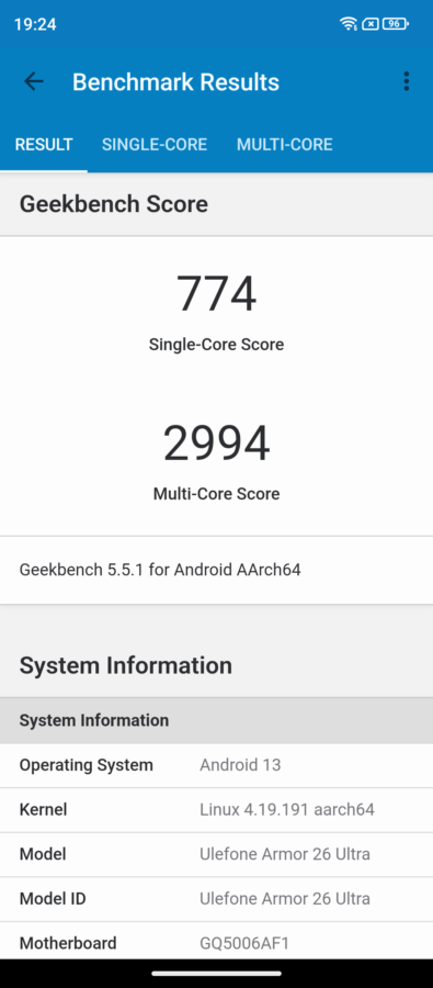 ulefone armor26 ultra geekbench5