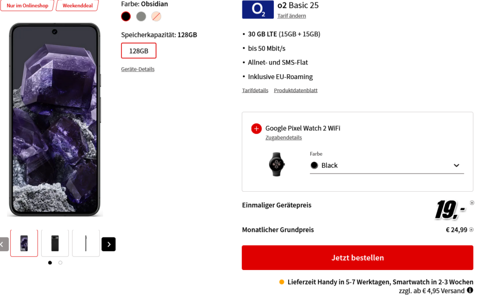 Google Pixel 8 Google Pixel Watch 2 WiFi mit Vertrag MediaMarkt Tarifwelt