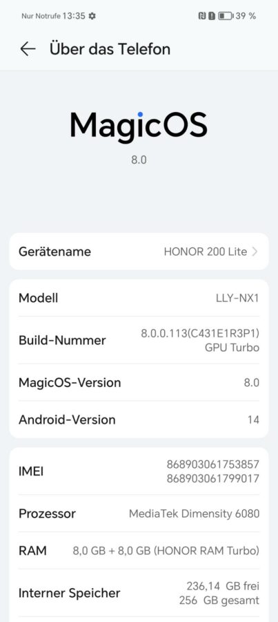 Test Honor200 Lite System 20