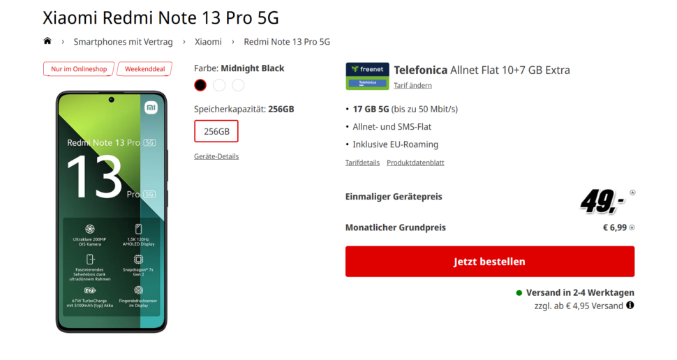 Redmi Note 13 Pro 5G Wochenenddeal