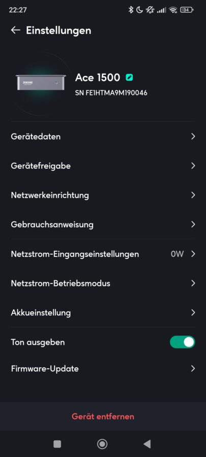 Zendure Ace 1500 erweiterte Einstellungen 2