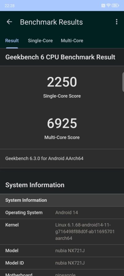 Test Nubia Z60 Ultra LV Geekbench