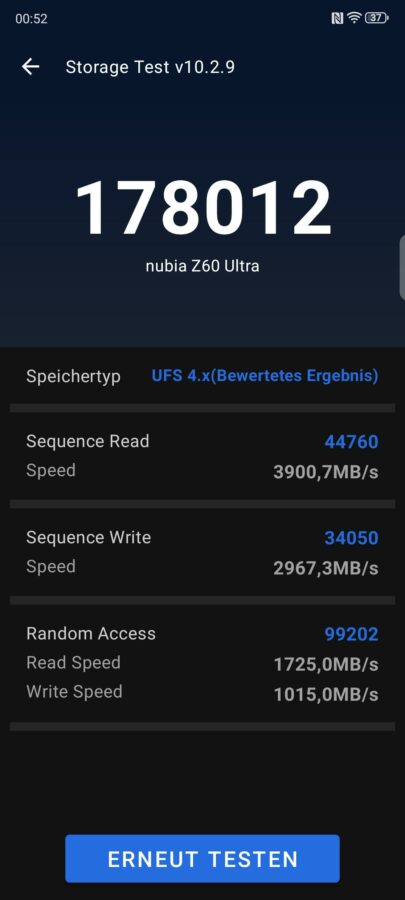 Test Nubia Z60 Ultra LV Speicher