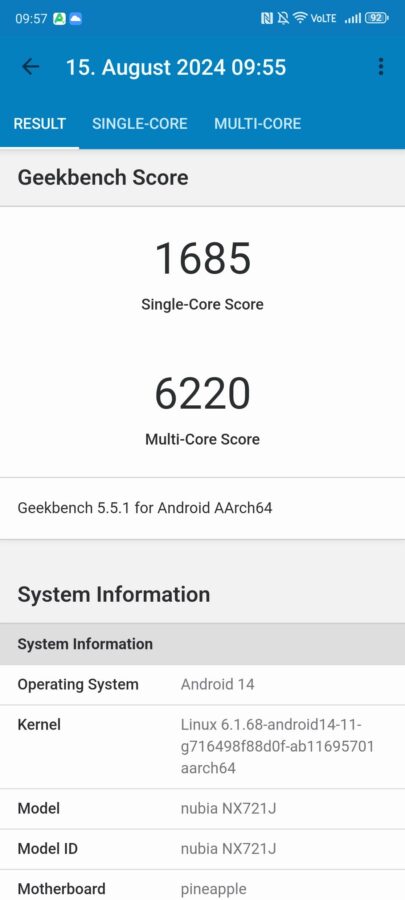 Test Nubia Z60 Ultra LV geekbench 2