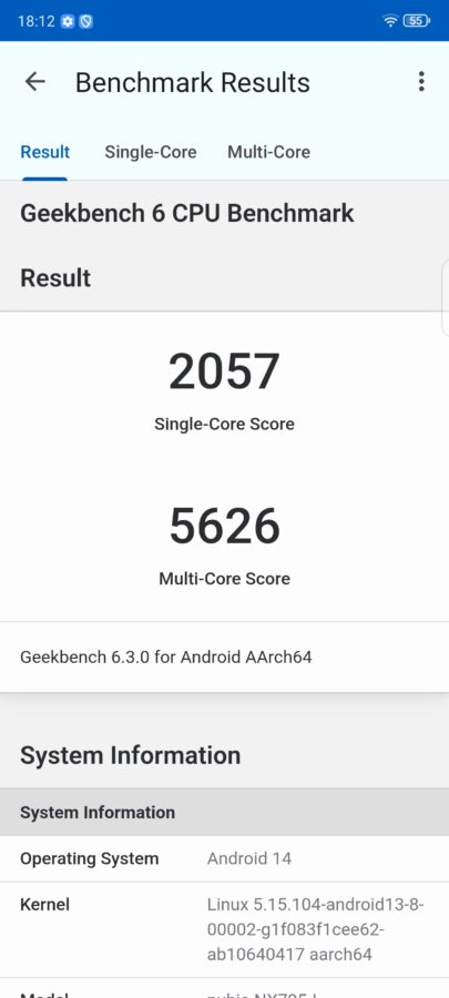 Nubia Z60S Pro Geekbench 6