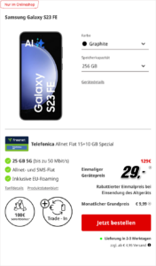 Samsung S23 FE mit Telefonica Tarif MediaMarkt Tarifwelt