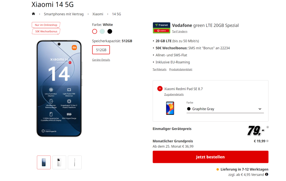 Xiaomi 14 5G Vertragsdeal Vodafone