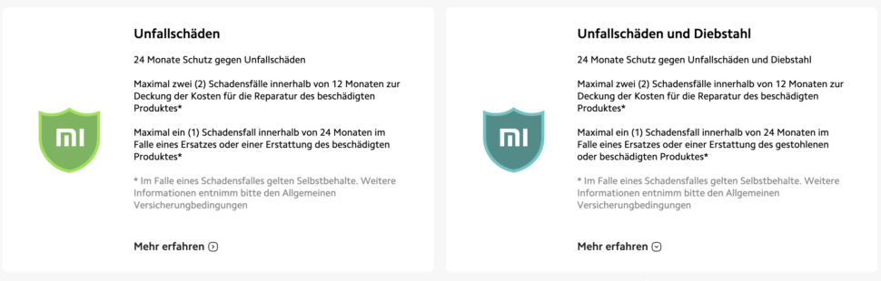 Xiaomi Care Unfall und Diebstahl