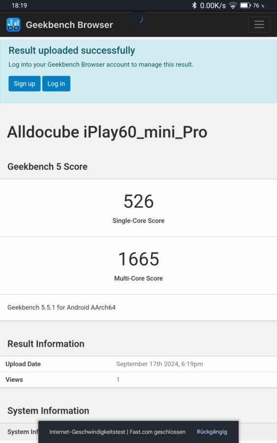 Alldocube Iplay 60 Mini Pro Geekbench 5