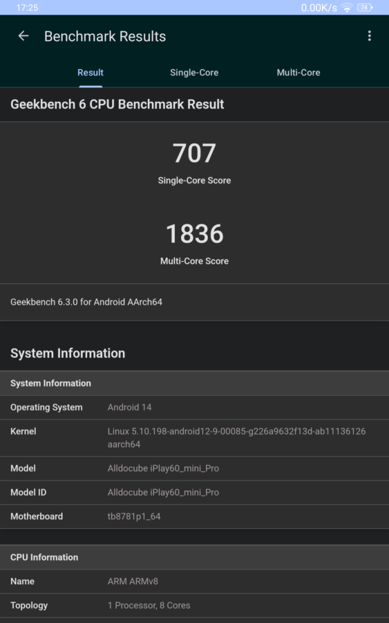 Alldocube Iplay 60 Mini Pro Geekbench 6