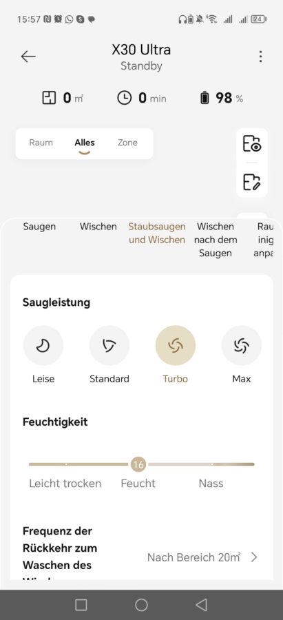 Dreame X30 App Reinigungseinstellungen 3