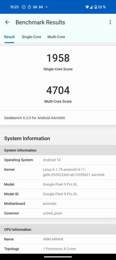 Google Pixel 9 Pro XL geekbench 6