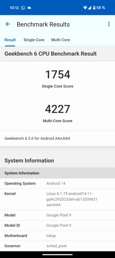 Screenshot pixel9 geekbench6