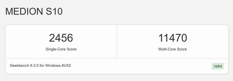 Geekbench 6 Medion S10