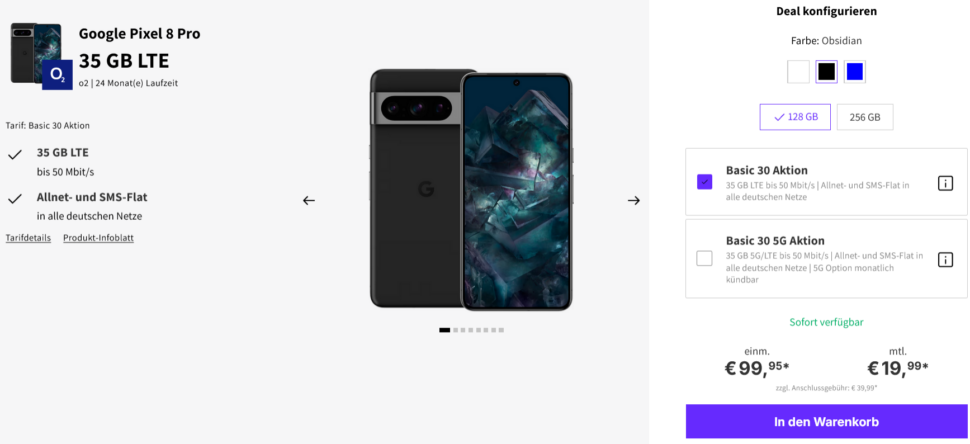 Google Pixel 8 Pro mit O2 Basic Tarif