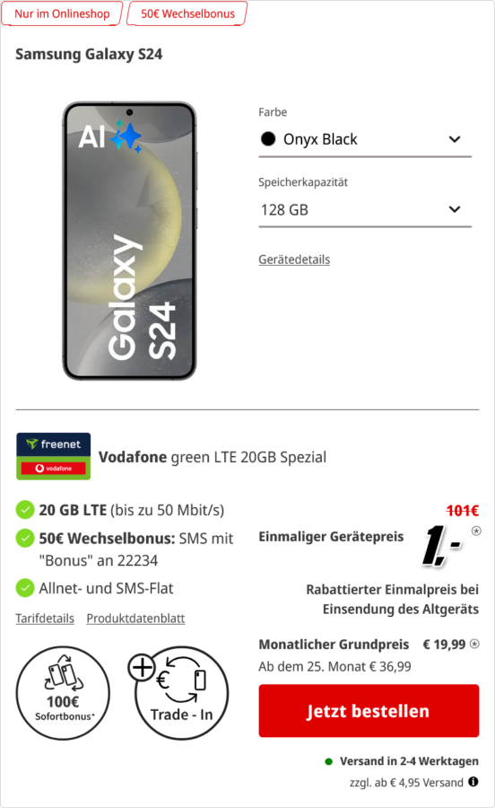 Samsung Galaxy S24 mit Trade In MediaMarkt Tarifwelt