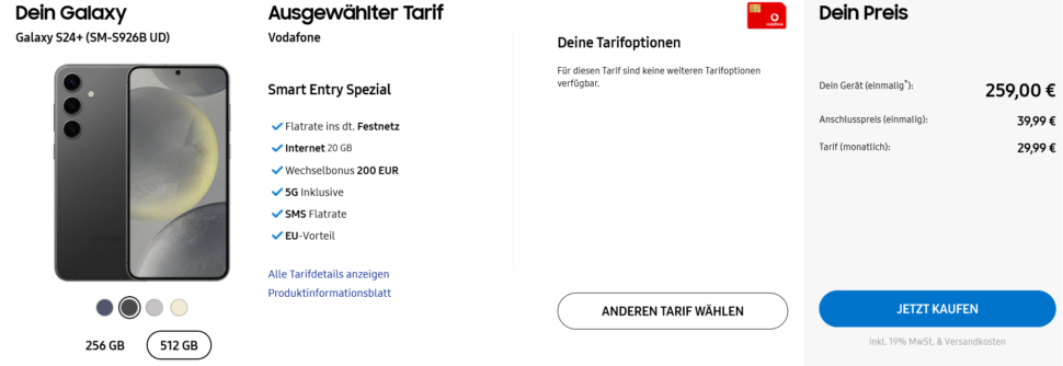 Samsung S24 mit Vodafone Tarif Samsung Deutschland